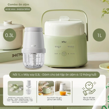 Combo Nồi Nấu Cháo Chậm Bear 1L + Máy Xay Đồ Ăn Dặm 0.3L 8 Lưỡi Giá ưu đãi 1,095,000₫ 10