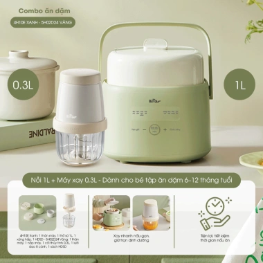 Combo Nồi Nấu Cháo Chậm Bear 1L + Máy Xay Đồ Ăn Dặm 0.3L 8 Lưỡi Giá ưu đãi 1,095,000₫ 11