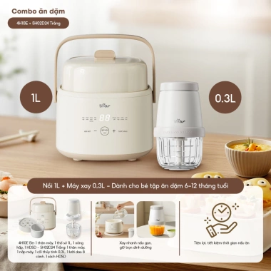 Combo Nồi Nấu Cháo Chậm Bear 1L + Máy Xay Đồ Ăn Dặm 0.3L 8 Lưỡi Giá ưu đãi 1,095,000₫ 12