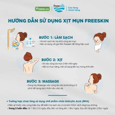 Combo Novocare Freeskin: Xịt mụn 80ml + Gel tắm ngừa mụn lưng 250ml + Xịt mờ thâm 80ml - Giá chỉ 580.000đ