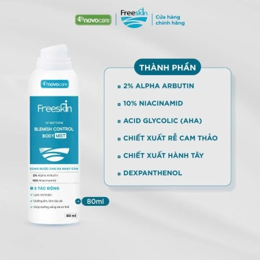 Combo Novocare Freeskin: Xịt mụn 80ml + Gel tắm ngừa mụn lưng 250ml + Xịt mờ thâm 80ml - Giá chỉ 580.000đ