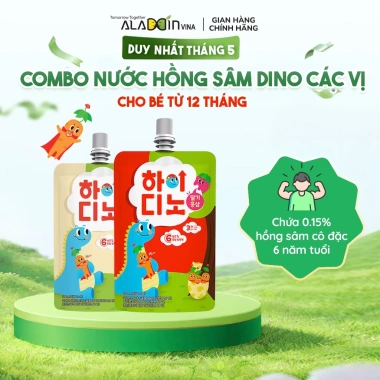 Combo Nước hồng sâm HiDino ARAM FARM cho bé 1 tuổi, hồng sâm 6 năm tuổi đề kháng, chỉ 92.000₫ Combo Nước hồng sâm HiDino ARAM FARM cho bé 1 tuổi, hồng sâm 6 năm tuổi đề kháng, chỉ 92.000₫
