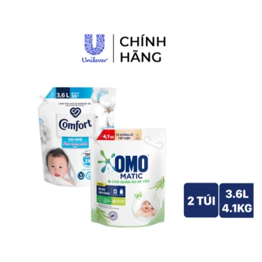 Combo Omo Matic 4,1kg + Comfort Xả Vải 3,6L - Giặt sạch bé yêu, giảm tới 21%