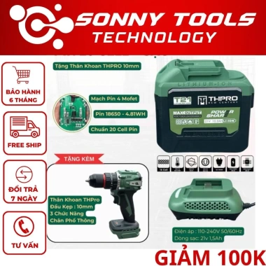 Combo Pin 20 Cell và Sạc THPRO Nhanh, Thân Khoan Đầu 10ly Lõi Đồng - 513k