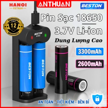 Combo Pin Sạc 18.650 Beston 3.300mAh 2.600mAh kèm sạc đa năng M7.001 sạc nhanh tự ngắt 80.000 VND