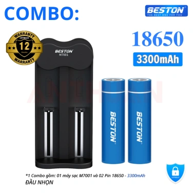 Combo Pin Sạc 18.650 Beston 3.300mAh 2.600mAh kèm sạc đa năng M7.001 sạc nhanh tự ngắt 80.000 VND