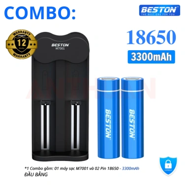 Combo Pin Sạc 18.650 Beston 3.300mAh 2.600mAh kèm sạc đa năng M7.001 sạc nhanh tự ngắt 80.000 VND