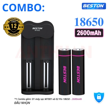 Combo Pin Sạc 18.650 Beston 3.300mAh 2.600mAh kèm sạc đa năng M7.001 sạc nhanh tự ngắt 80.000 VND