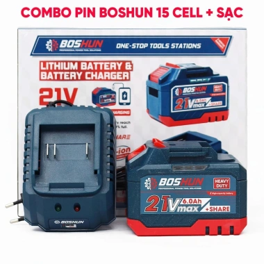 Combo Pin Sạc BOSHUN 15 Cell 21V 6.0Ah - Pin Lithium Dung Lượng Lớn, Cổng Type-C, Giá Ưu Đãi 425.000 VND 3