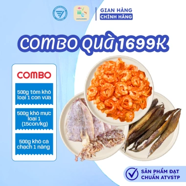 Combo Quà Tết 500g Tôm Khô Loại 1 + 500g Khô Mực 15 con/kg + 500g Khô Cá Chạch - 1.699.000 VNĐ