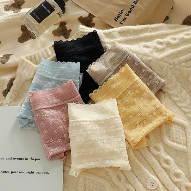 Combo quần lót ren nữ AMYBRA: quần chip cạp cao ôm, ren mỏng co dãn họa tiết hoa