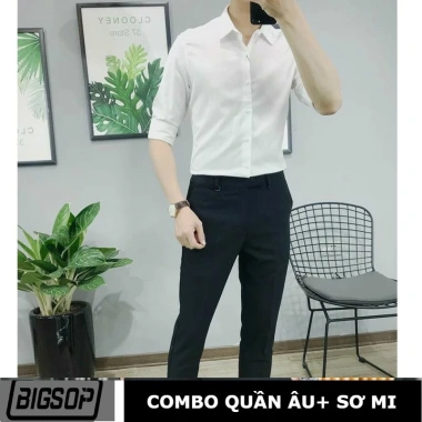 Combo Quần Tây Đen + Áo Sơ Mi Trắng Dài Tay BIGSOP - Freeship, Giá 215.000 VNĐ