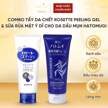 Combo Rosette Peeling Gel + Sữa Rửa Mặt Hatomugi Nhật Bản Dầu Mụn Giá 175k