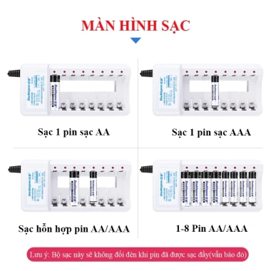 Combo sạc pin 8 viên 1.2V AA/AAA chính hãng - Dùng cho remote, mic không dây, đồ chơi - 96.000₫