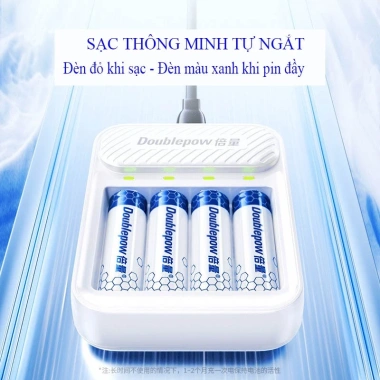 Combo sạc tự ngắt Doublepow C04 và 04 pin AA 1.300mAh xanh - Giá chỉ 112.000 VND 3