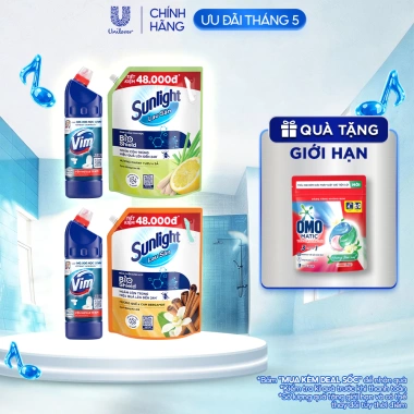 Combo Sạch Khuẩn Nhà Sunlight BIOSHIELD 3.4kg + Vim Diệt Khuẩn 880ml - 116k