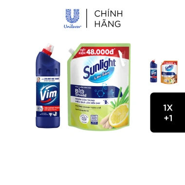 Combo Sạch Khuẩn Nhà Sunlight BIOSHIELD 3.4kg + Vim Diệt Khuẩn 880ml - 116k