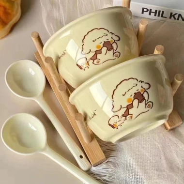Combo Set Bát Sứ và Thìa Hình Chó Bông 2 Bát 2 Thìa Freeship Giá Ưu Đãi 120k 3