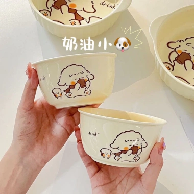Combo Set Bát Sứ và Thìa Hình Chó Bông 2 Bát 2 Thìa Freeship Giá Ưu Đãi 120k 4