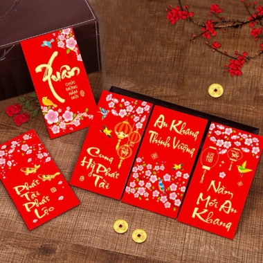 Combo Sỉ 60 Cái Bao Lì Xì Nhung Ánh Kim 3D Mẫu Mới 2.026 Giấy Đẹp In Sắc Nét 26k