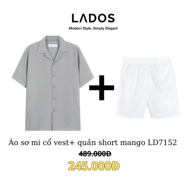 Combo sơ mi lụa chéo cổ vest 8.117 + quần short đùi 4.099 chất mango trẻ LADOS-7.152 - giá chỉ 235.000, mát mẻ mùa hè