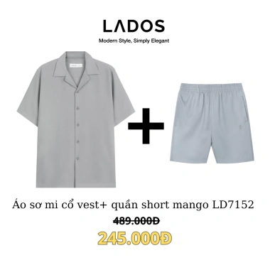 Combo sơ mi lụa chéo cổ vest 8.117 + quần short đùi 4.099 chất mango trẻ LADOS-7.152 - giá chỉ 235.000, mát mẻ mùa hè