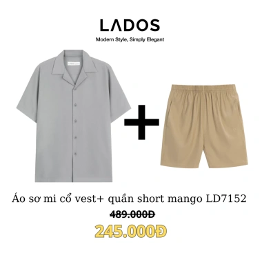 Combo sơ mi lụa chéo cổ vest 8.117 + quần short đùi 4.099 chất mango trẻ LADOS-7.152 - giá chỉ 235.000, mát mẻ mùa hè