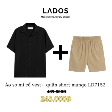 Combo sơ mi lụa chéo cổ vest 8.117 + quần short đùi 4.099 chất mango trẻ LADOS-7.152 - giá chỉ 235.000, mát mẻ mùa hè