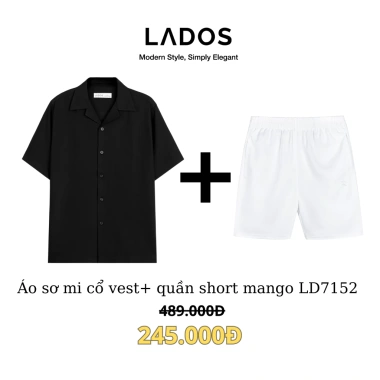 Combo sơ mi lụa chéo cổ vest 8.117 + quần short đùi 4.099 chất mango trẻ LADOS-7.152 - giá chỉ 235.000, mát mẻ mùa hè