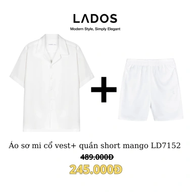 Combo sơ mi lụa chéo cổ vest 8.117 + quần short đùi 4.099 chất mango trẻ LADOS-7.152 - giá chỉ 235.000, mát mẻ mùa hè