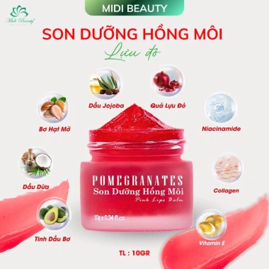 Combo Son Dưỡng Lựu Đỏ 10g + Mặt Nạ Ủ Môi 10g - Giảm Thâm, Hồng Môi, Tặng Cọ 7