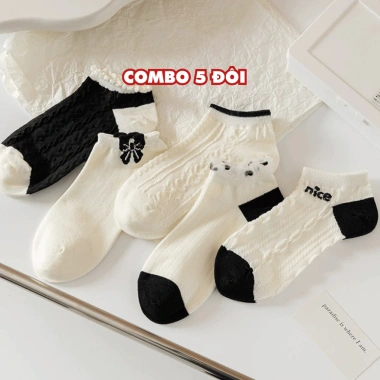 Combo Tất Nữ Cotton Dệt Cổ Thấp + Vớ Nữ Mềm Mại Thoáng Khí AMYBRA T646 - Chỉ 42.000đ