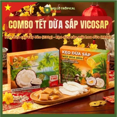 Combo Tết Dừa Sáp Vicosap - Mứt Dừa Sáp 230g + Kẹo Dừa Sáp 180g - Giá ưu đãi 461k