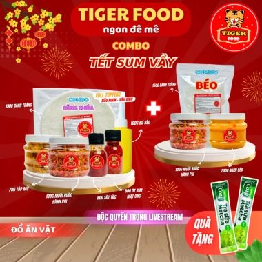 Combo Tết Sum Vầy - Bánh tráng phơi sương Tiger Food: 6 món Công Chúa + 3 món Béo, Muối Ruốc Hành Phi, Giá chỉ 73.800₫