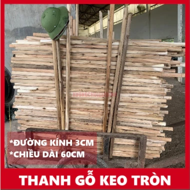 Combo thanh gỗ tròn 3cm x 60cm, lõi bóc keo, làm giàn keo trang trí sân vườn - 58.000 VND 2