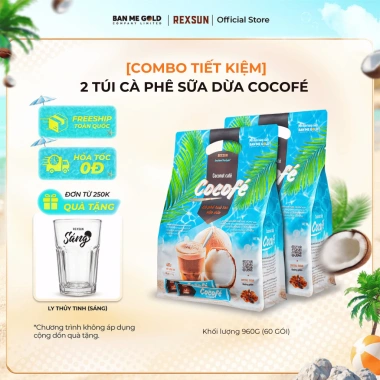 Combo Tiết Kiệm 2 Túi Cà Phê Sữa Dừa Cocofe 60 Gói 3in1 Hòa Tan Chính Hãng Ban Me Gold - Rexsun 185k