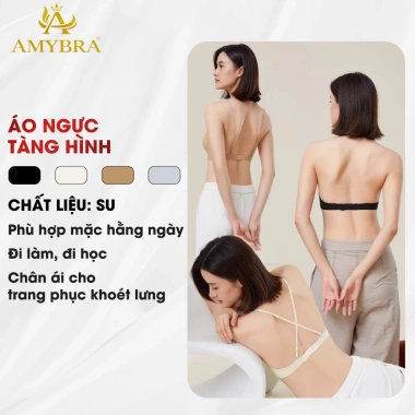 Combo Tiết Kiệm Áo Ngực Nữ Su Dây Mảnh Hở Lưng, Set Áo Lót Không Gọng Tàng Hình AMYBRA A925 Giá 234k
