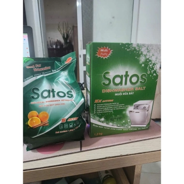 Combo tiết kiệm Bột rửa bát 1.5kg, Muối 1.2kg, Nước bóng 500ml Satos - 330.000đ