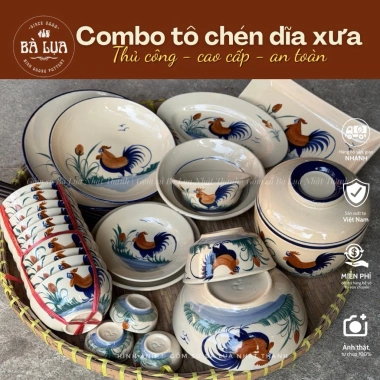Combo tô chén dĩa gà thủ công Nam Bộ xưa - Bóng đẹp, không chân đinh, chỉ 599k