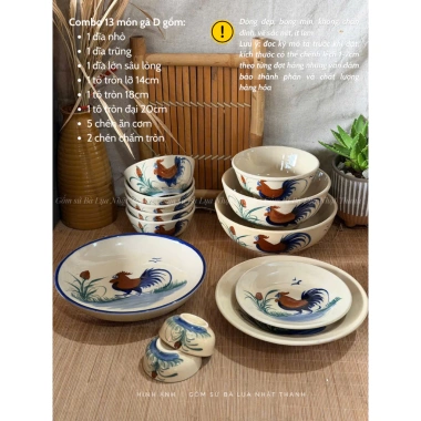 Combo tô chén dĩa gà thủ công Nam Bộ xưa - Bóng đẹp, không chân đinh, chỉ 599k 8 Combo tô chén dĩa gà thủ công Nam Bộ xưa - Bóng đẹp, không chân đinh, chỉ 599k 8