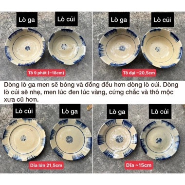 Combo tô chén dĩa phết xanh kiểu xưa 13-23 món, chân đinh, gốm xưa Nam Bộ 168k