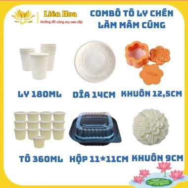 Combo Tô Ly Chén Mâm Cúng Đầy Tháng Thôi Nôi Giấy Cúng Mụ Liên Hoa - Tặng Khay Rau Câu - 93,000 VND