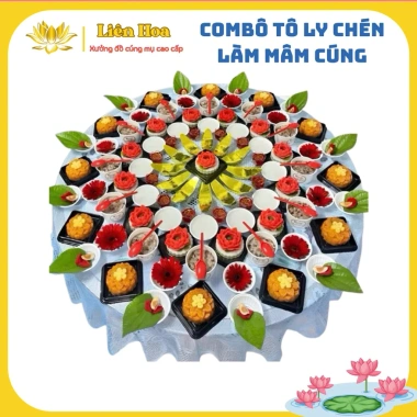 Combo Tô Ly Chén Mâm Cúng Đầy Tháng Thôi Nôi Giấy Cúng Mụ Liên Hoa - Tặng Khay Rau Câu - 93,000 VND