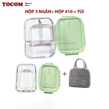 Combo TOCOM Hộp Cơm Văn Phòng Thủy Tinh 2-3 Ngăn 1.000ml + Hộp Canh + Túi Giữ Nhiệt Lò Vi Sóng Giá 125k 10