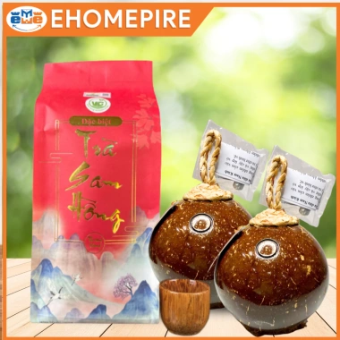 Combo trà sam hồng, Bình Dừa Nam Kinh, Ly mỹ nghệ chưng Tết - Quà Biếu Tết sang trọng, độc đáo