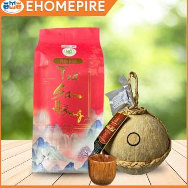 Combo trà sam hồng, Bình Dừa Nam Kinh, Ly mỹ nghệ chưng Tết - Quà Biếu Tết sang trọng, độc đáo