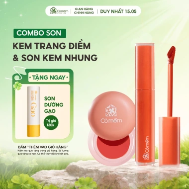 Combo Trang Điểm Tự Nhiên Son Kem Nhung Lì Mượt Không Silicon và Kem Cỏ Mềm Giá 375.000₫