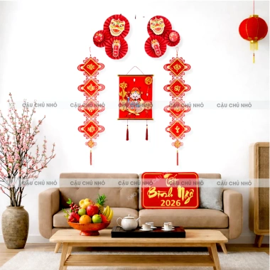 Combo Trang Trí Thần Tài Tết 2.026 – Tranh Treo Năm Mới + Quạt, Túi Tài Lộc, Decal Giá ưu đãi 94.600₫