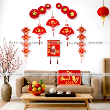 Combo Trang Trí Thần Tài Tết 2.026 – Tranh Treo Năm Mới + Quạt, Túi Tài Lộc, Decal Giá ưu đãi 94.600₫