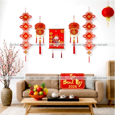 Combo Trang Trí Thần Tài Tết 2.026 – Tranh Treo Năm Mới + Quạt, Túi Tài Lộc, Decal Giá ưu đãi 94.600₫